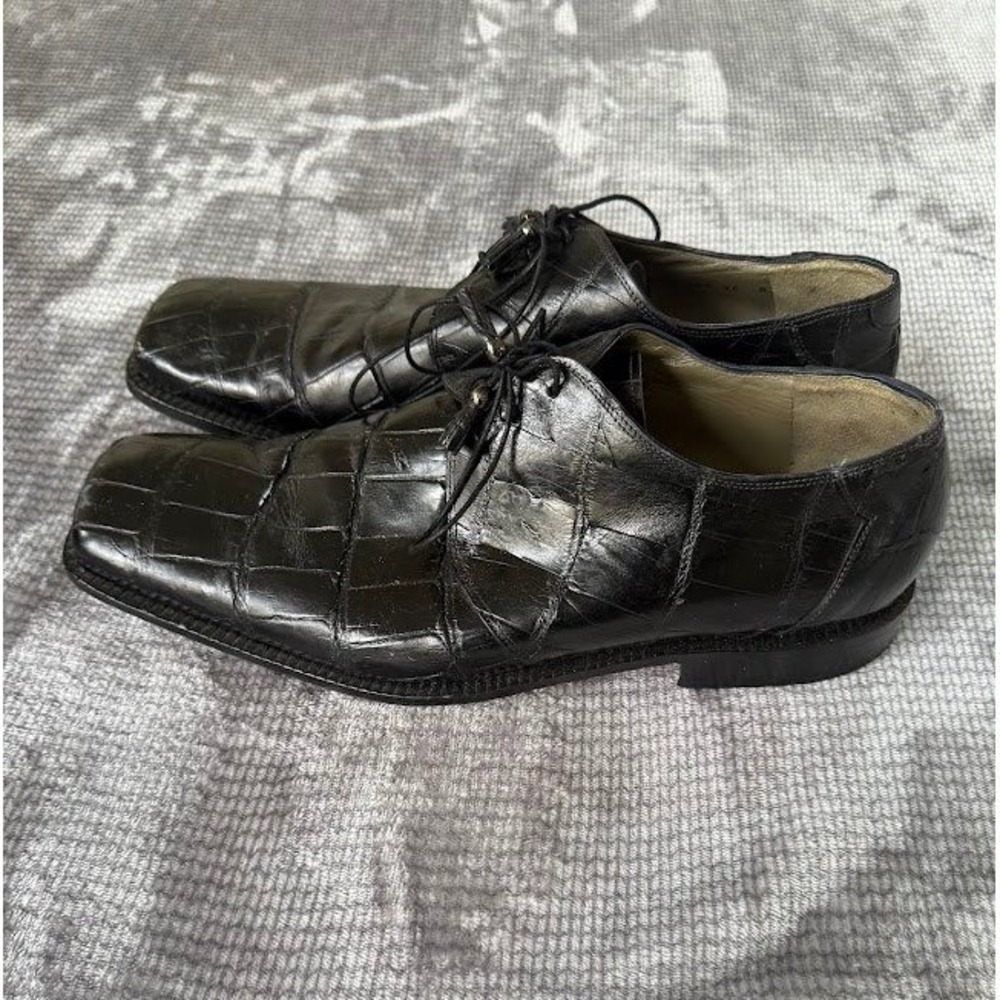 Mauri Mens Black Alligator Embossed Leather Square Toe Oxford‎ Shoes Size 14 M